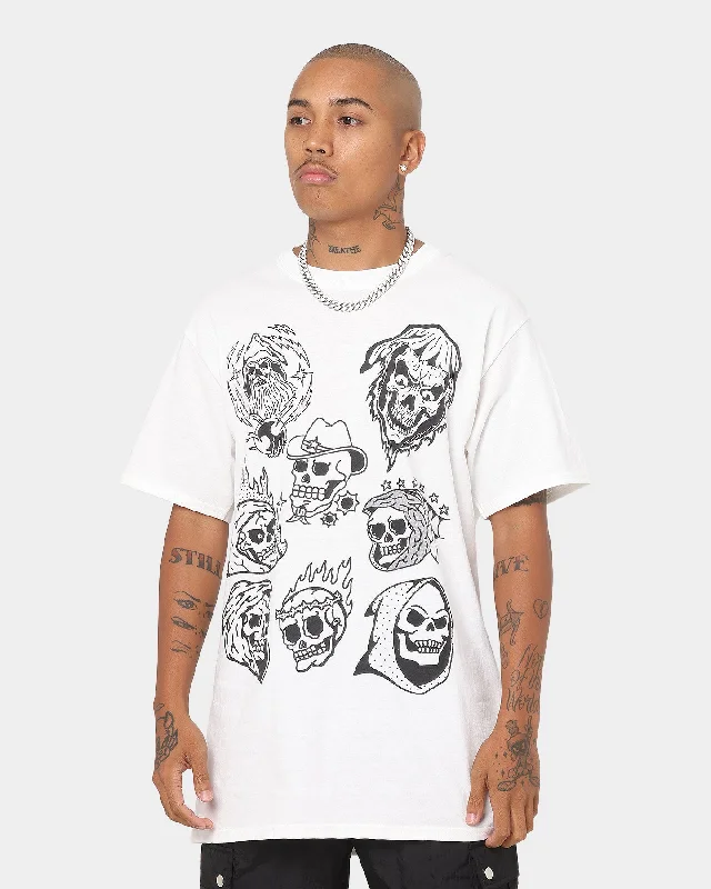 Rats Get Fat All Over Skull T-Shirt White-- V-Neck T-Shirt Long Sleeve Cotton