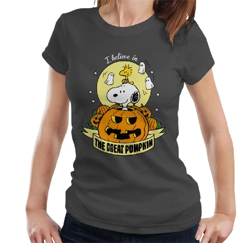 Peanuts Halloween The Great Pumpkin Women's T-Shirt-- Polka Dot Checkered Tartan