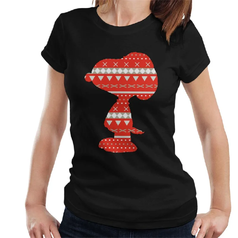 Peanuts Snoopy Red Pattern Silhouette Women's T-Shirt-- Front Pockets Side Pockets Patch Pockets