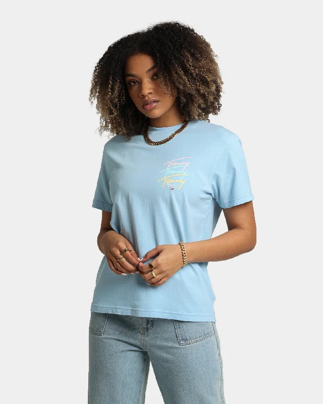 Tommy Jeans Women's Repeat Script T-Shirt Light Powdery Blue-- Fleece Nylon Spandex