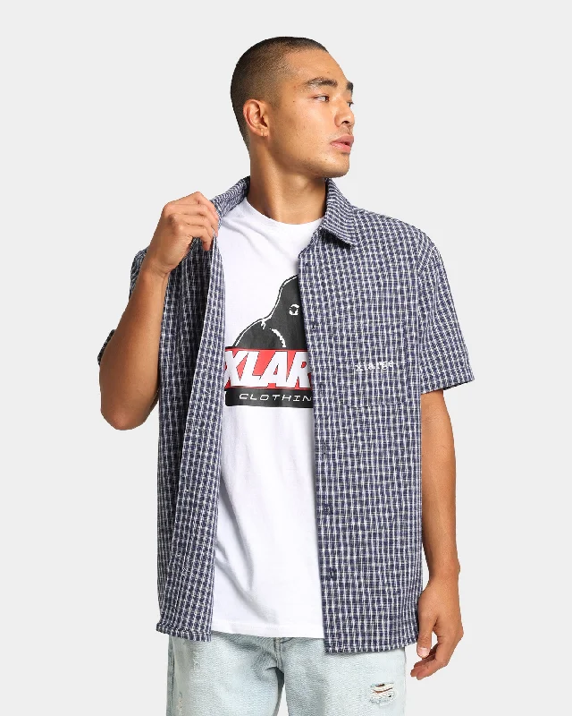 XLARGE Button Up Check Shirt Navy-- Anti-Shrink Durable Soft