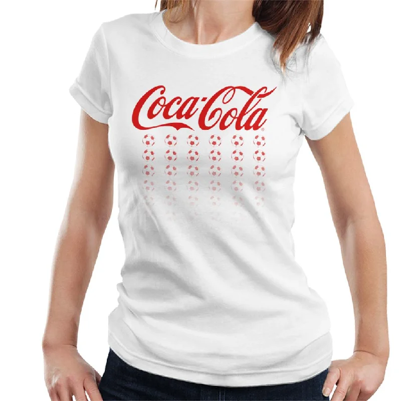 Official Coca Cola Football Red Multi Balls Women's T-Shirt-- Wool Fabric Cashmere Fabric Tweed Fabric