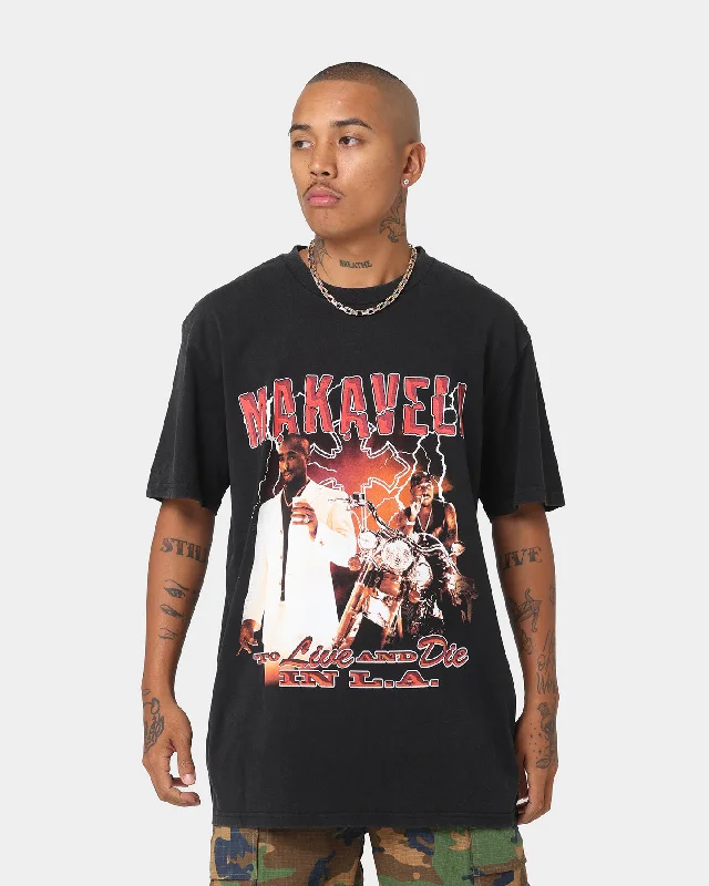 Tupac To Live And Die In LA T-Shirt Black Wash-- Chenille Brocade Lace