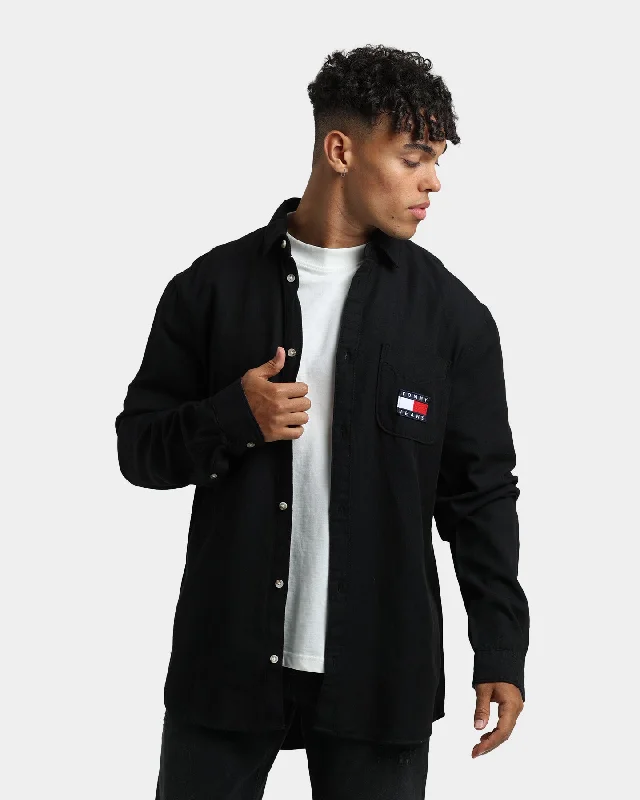 Tommy Jeans Tencel Badge Shirt Black-- Knit Fabric Woven Fabric Fleece Fabric