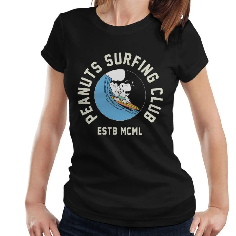 Peanuts Surfing Club Women's T-Shirt-- Polka Dot Checkered Tartan