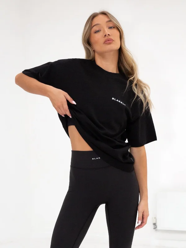Series Oversized T-Shirt - Black-- Lace Blend Ribbed Blend Corduroy Blend