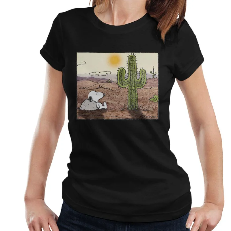 Peanuts Snoopy Cactus In The Desert Women's T-Shirt -- Basic T-Shirt Crew Neck Short Sleeve