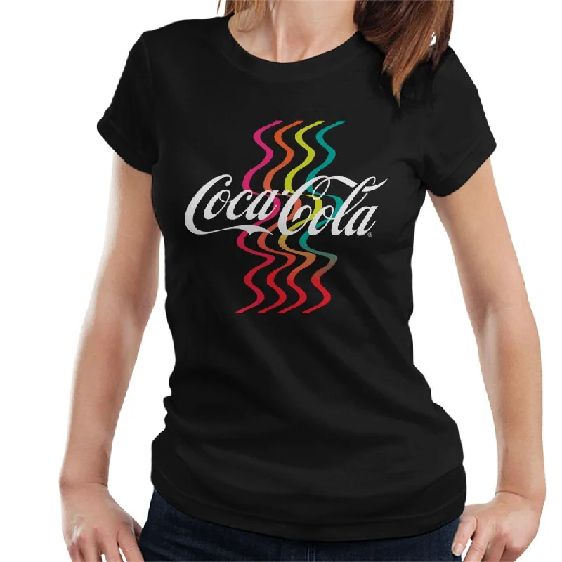 Coca Cola Rainbow Waves Logo Women's T-Shirt-- Spandex Blend Rayon Blend Denim Blend