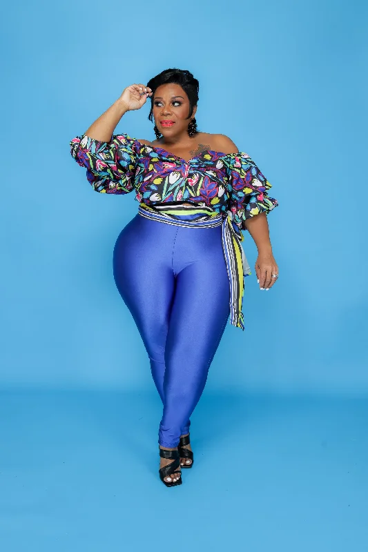 Royal Blue Shiny Leggings Trendy Seamless Sports Leggings