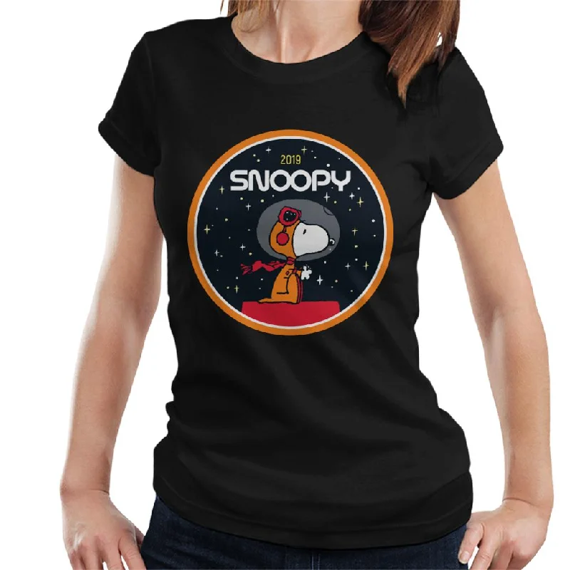 Peanuts Snoopy Kennel Ship Through Space Women's T-Shirt-- Real Fur Shearling Chenille
