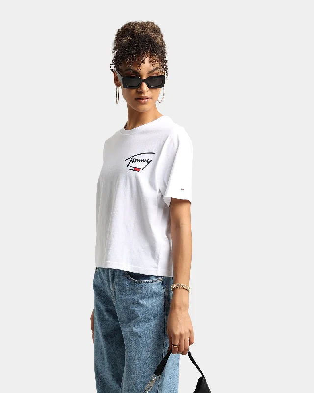 Tommy Jeans Women's Collegiate Back Logo T-Shirt White-- Collared Crew Neck Turtle Neck
