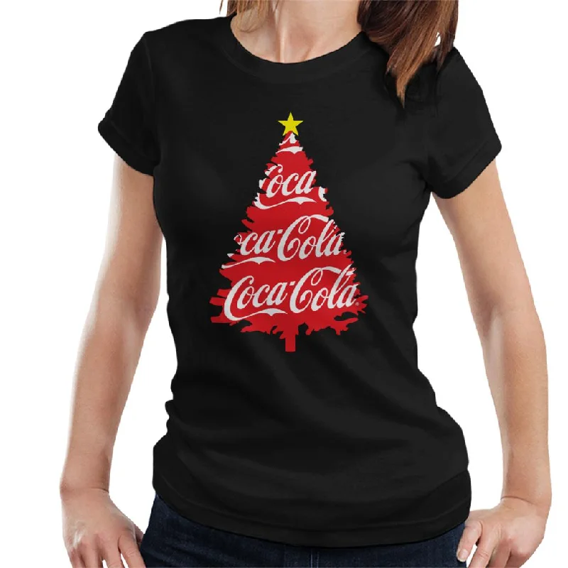 Coca Cola Christmas Tree Women's T-Shirt-- Polka Dot Checkered Tartan