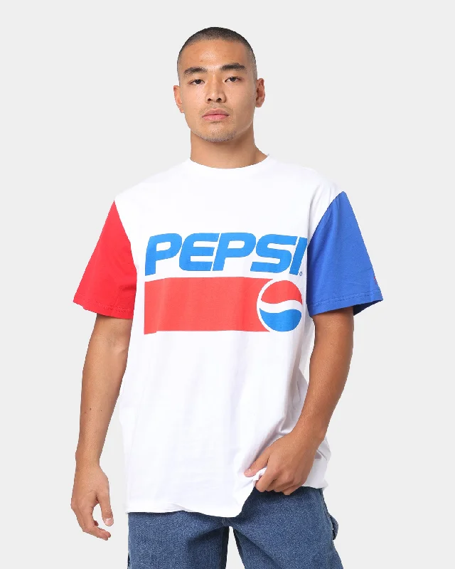 Nana Judy Pepsi Contrast Sleeve T-Shirt White-- Notch Collar Peter Pan Collar Cowl Neck