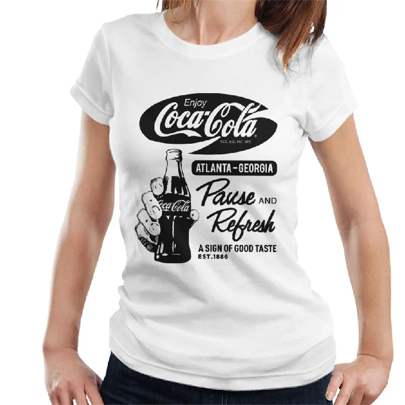 Coca Cola Retro Pause And Refresh Women's T-Shirt-- Mesh Blend Leather Blend Suede Blend