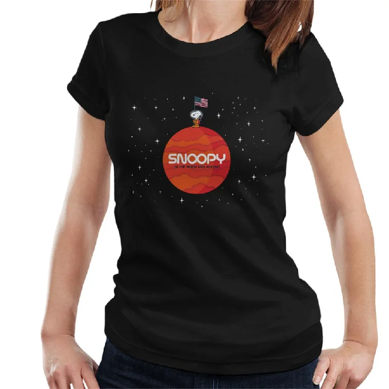 Peanuts Snoopy To The Moon And Beyond Women's T-Shirt-- Spandex Blend Rayon Blend Denim Blend