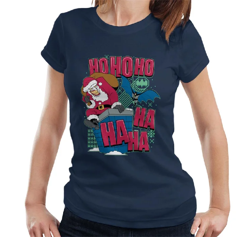 Batman Christmas Joker Ho Ho Ho Ha Ha Ha Women's T-Shirt-- Notch Collar Peter Pan Collar Cowl Neck