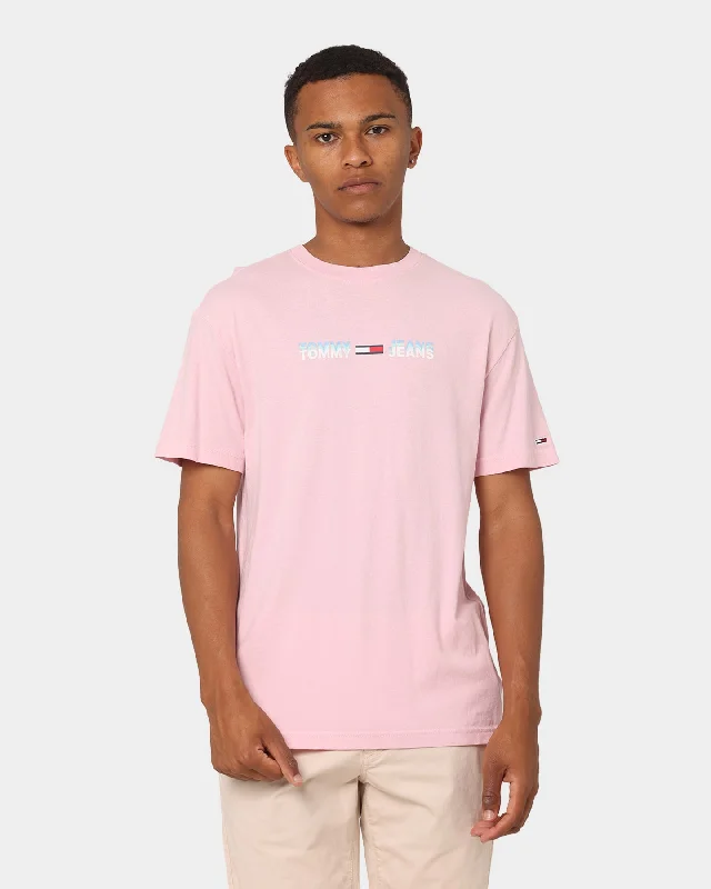 Tommy Jeans Linear Logo T-Shirt Romantic Pink-- Cashmere Blend Cotton Blend Poly Blend