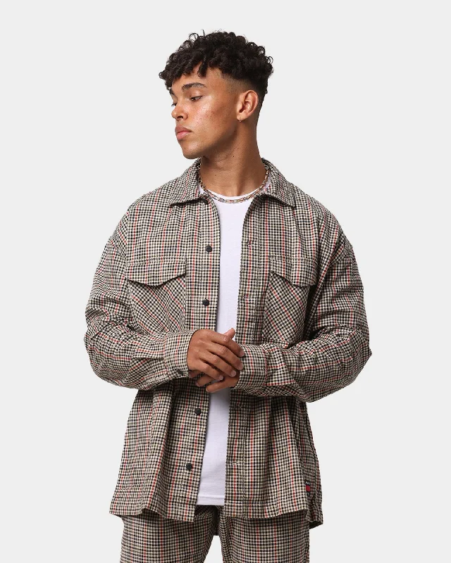 Tommy Jeans Mini Check Shirt Houndstooth-- Mesh Blend Leather Blend Suede Blend