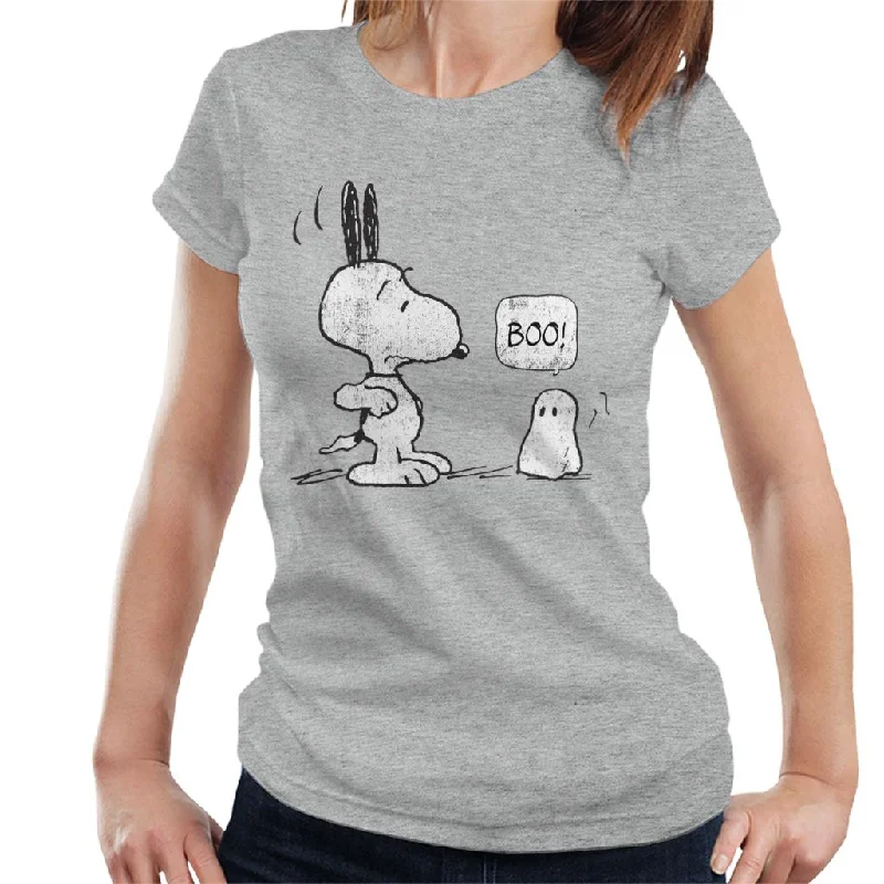 Peanuts Halloween Ghost Fright Snoopy Women's T-Shirt-- Zippered Front Buttoned Front Snap Front