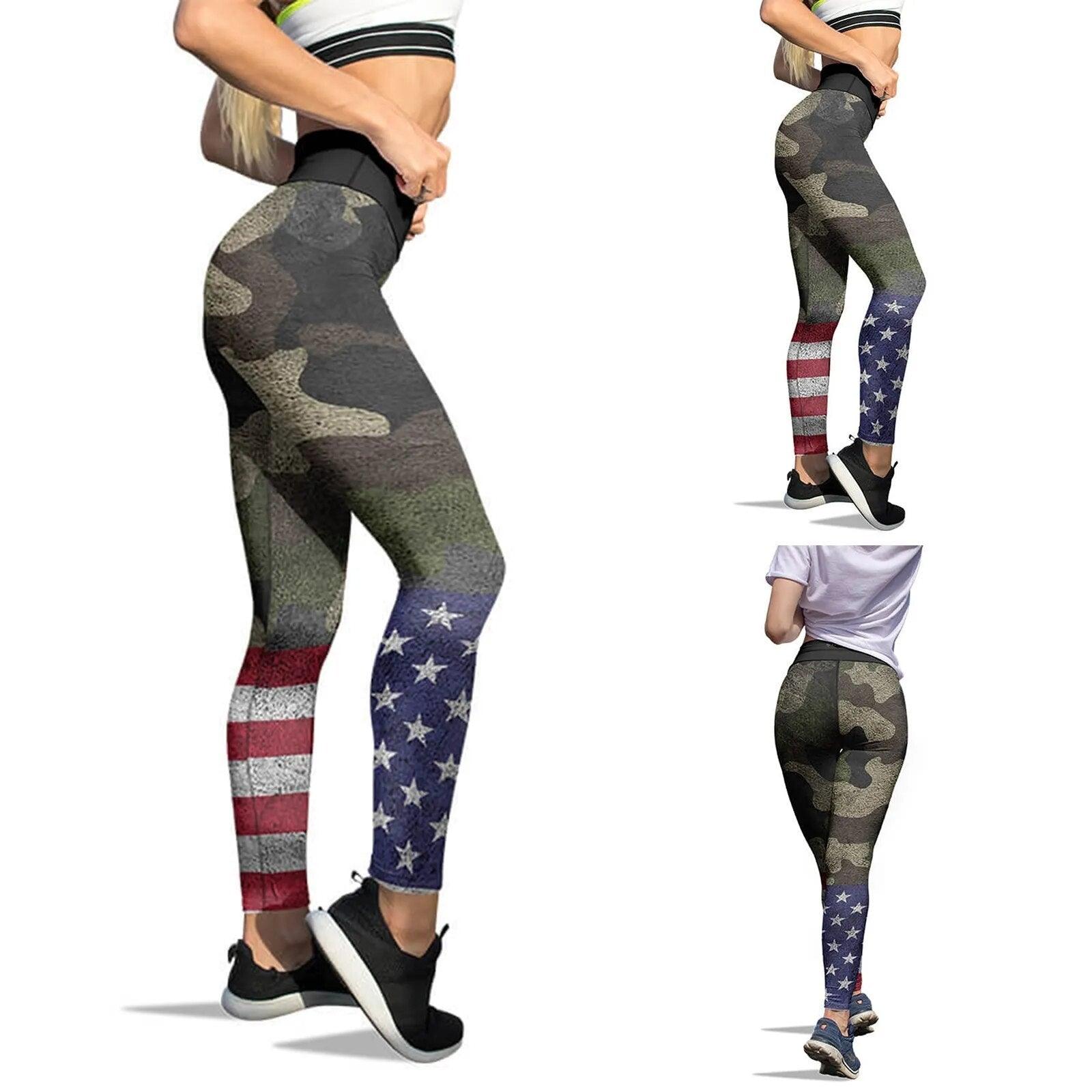 American Flag Printed Leggings For Women Tummy Control Skinny Pants For Yoga Running Pilates Free Shipping Stylish Patterned Active Leggings