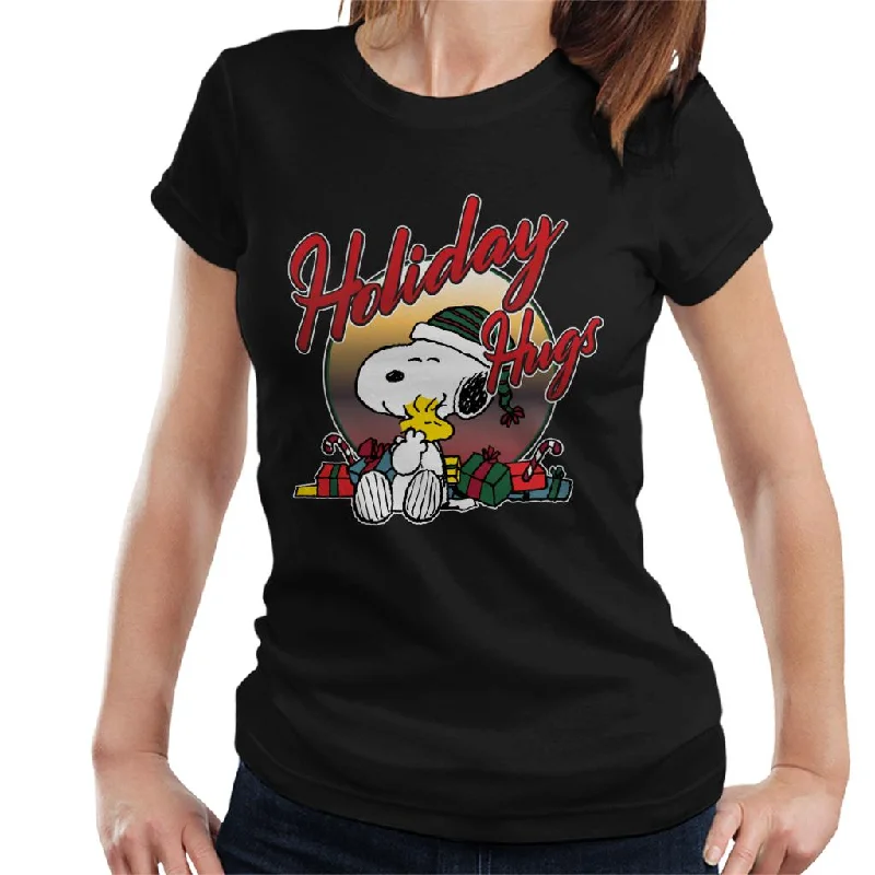 Peanuts Holiday Hugs Christmas Women's T-Shirt-- Embroidered Appliqued Beaded