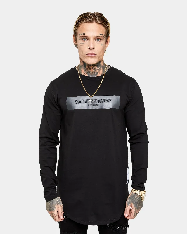 Saint Morta Mortal X El Duplo Long Sleeve T-Shirt Black-- Graphic T-Shirt Round Neck Polyester