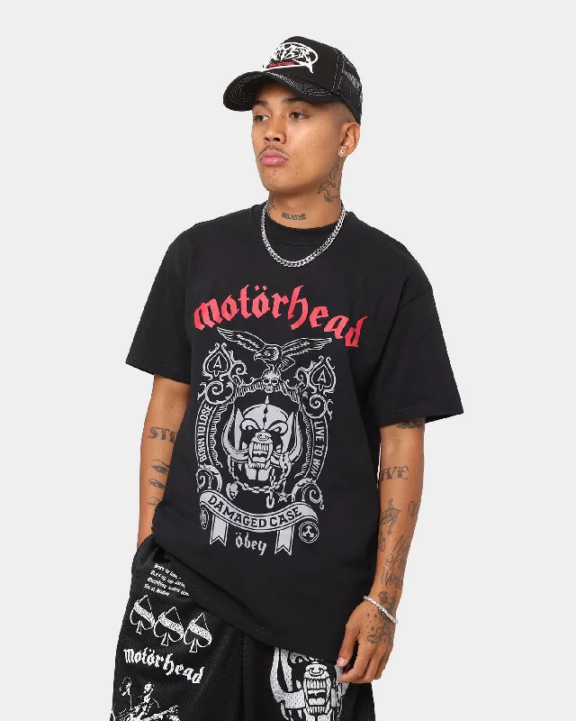 Obey Motorhead Damaged Case T-Shirt Black-- Silk Blend Satin Velvet