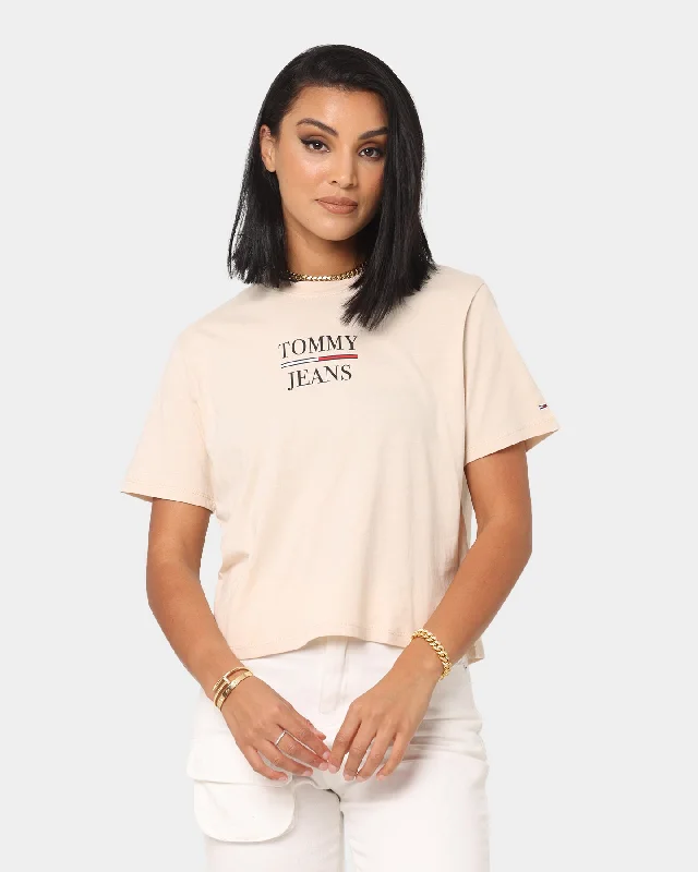 Tommy Jeans Women's Boxy Crop Tommy T-Shirt Smooth Stone-- Chenille Brocade Lace