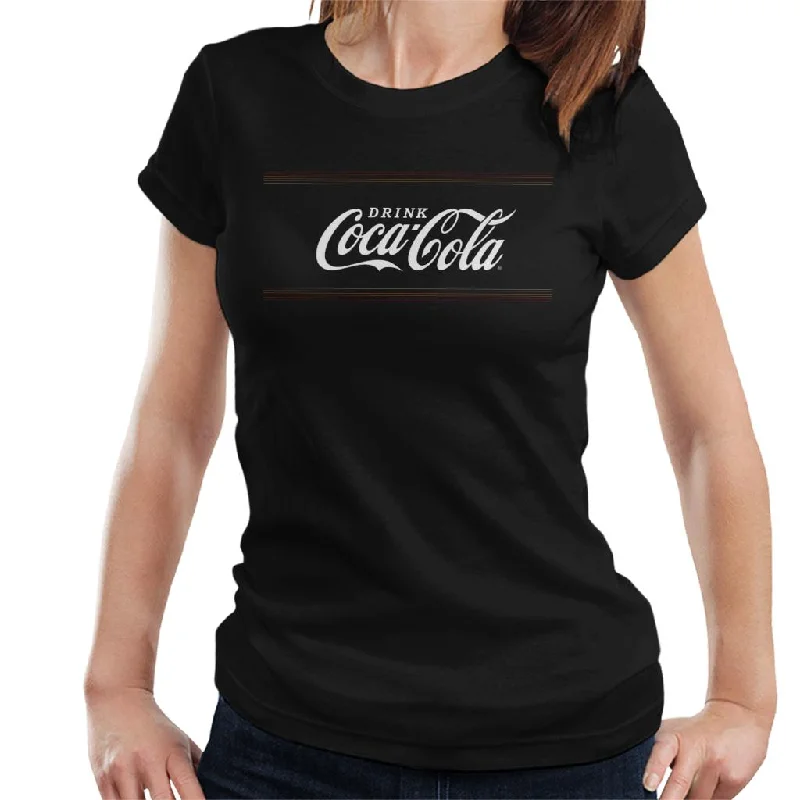 Coca Cola Faded Stripes Logo Women's T-Shirt-- Ribbed Striped Patterned