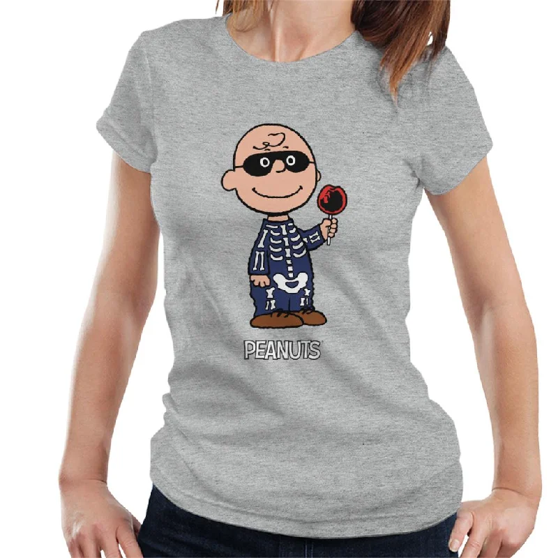Peanuts Halloween Skeleton Charlie Brown Women's T-Shirt-- Graphic T-Shirt Round Neck Polyester