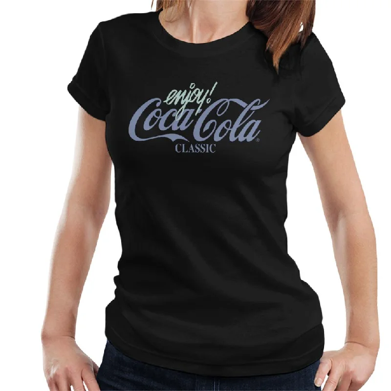 Coca Cola Classic Blue Pastel Logo Women's T-Shirt-- Solid Print Embellished