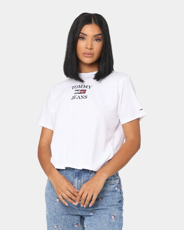 Tommy Jeans Women's Boxy Crop Essential Logo T-Shirt White-- Ribbed T-Shirt High Neck Heavyweight