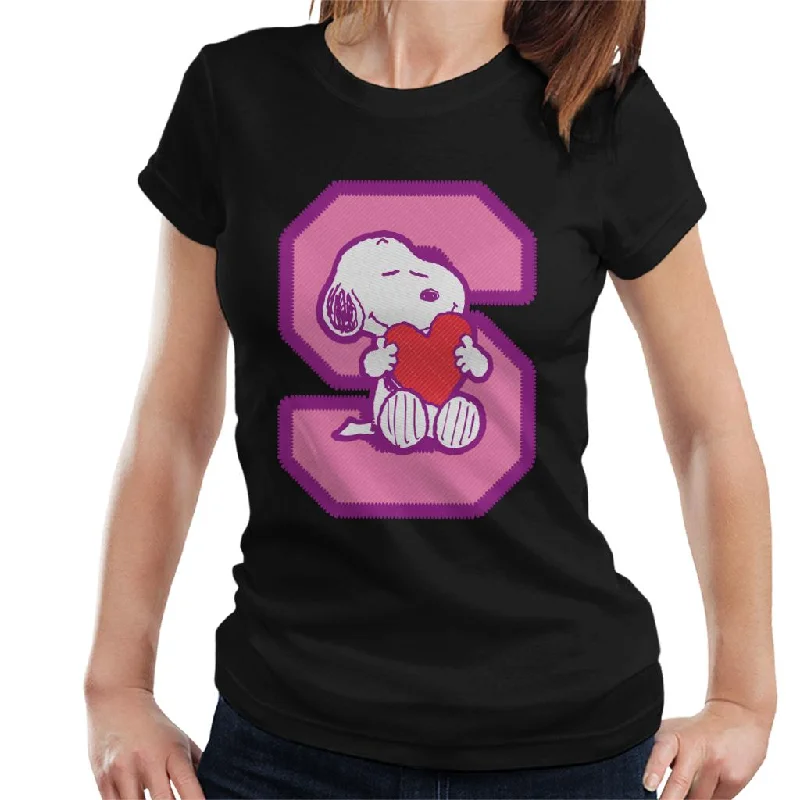 Peanuts Snoopy S Hugging Love Heart Women's T-Shirt-- Thin T-Shirt Open Front Quick Dry