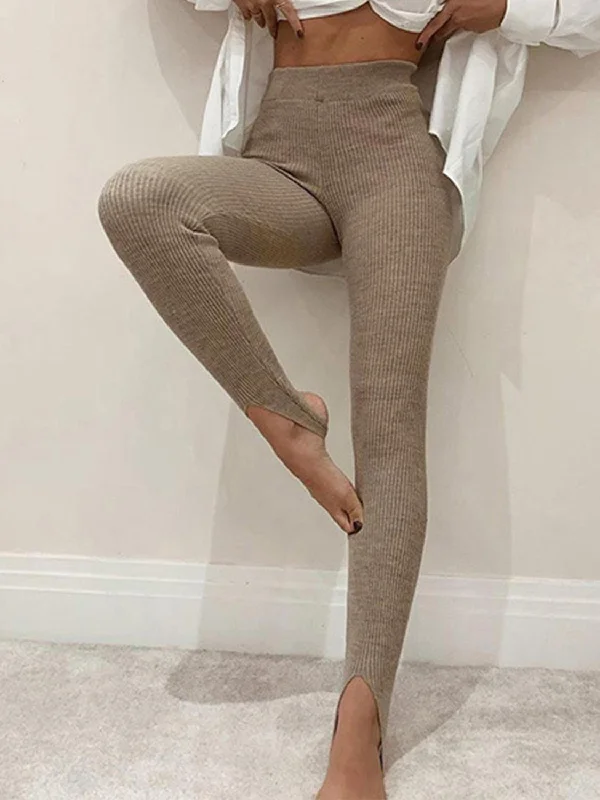 Ribbed Mid Waist Leggings Trendy Digital Print Leggings