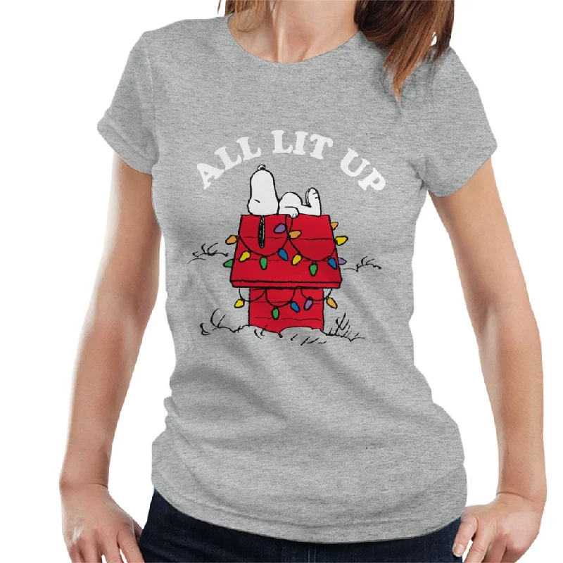 Peanuts Christmas All Lit Up Snoopy Women's T-Shirt-- Chenille Blend Fleece Blend Nylon Blend