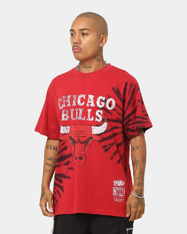 Mitchell & Ness Chicago Bulls XL Logo Vintage Tie Dye T-Shirt Red-- Lace Blend Ribbed Blend Corduroy Blend