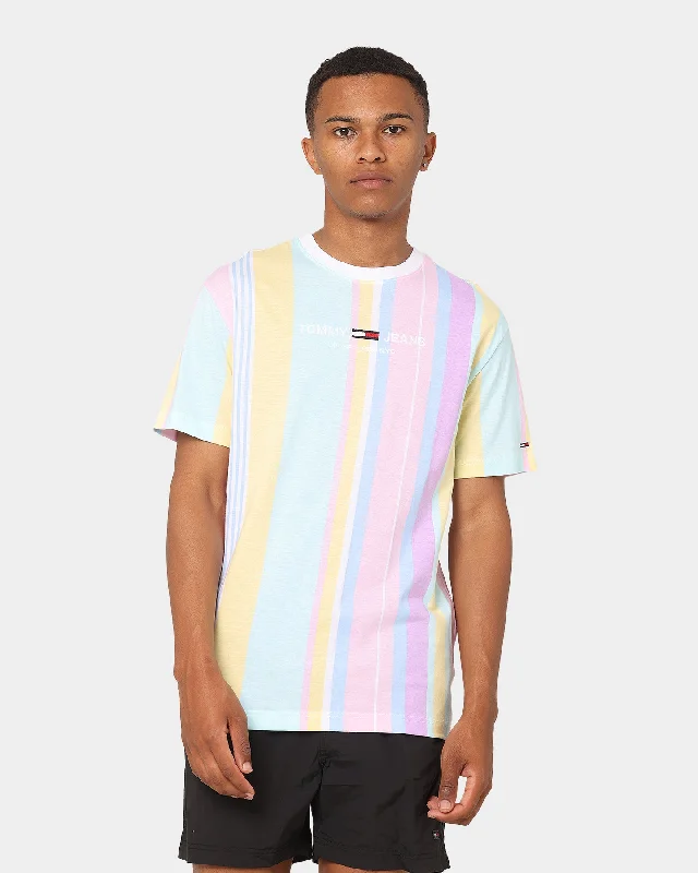 Tommy Jeans Stripe 2 T-Shirt Romantic Pink-- Embroidered Appliqued Beaded