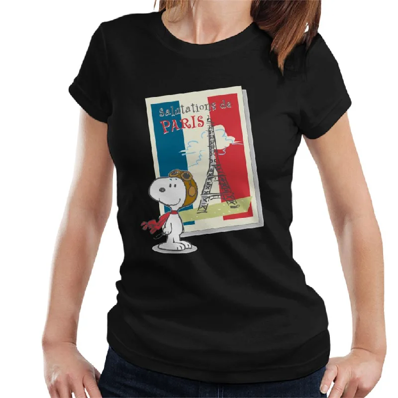 Peanuts Snoopy In Paris Women's T-Shirt-- Fitted T-Shirt Seamless Stretchy