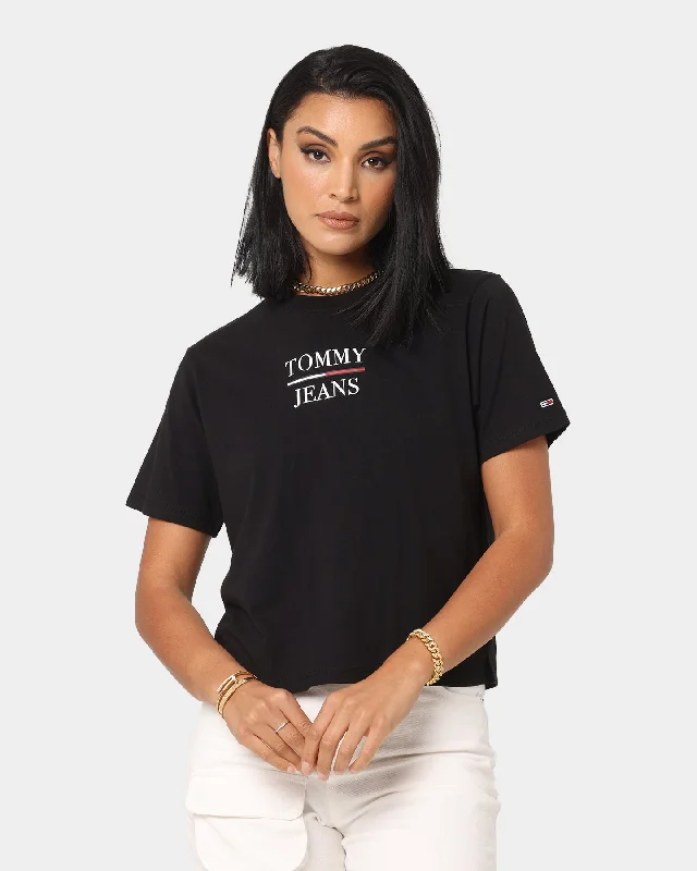 Tommy Jeans Women's Boxy Crop Tommy T-Shirt Black-- Handmade Hand-knitted Hand-woven