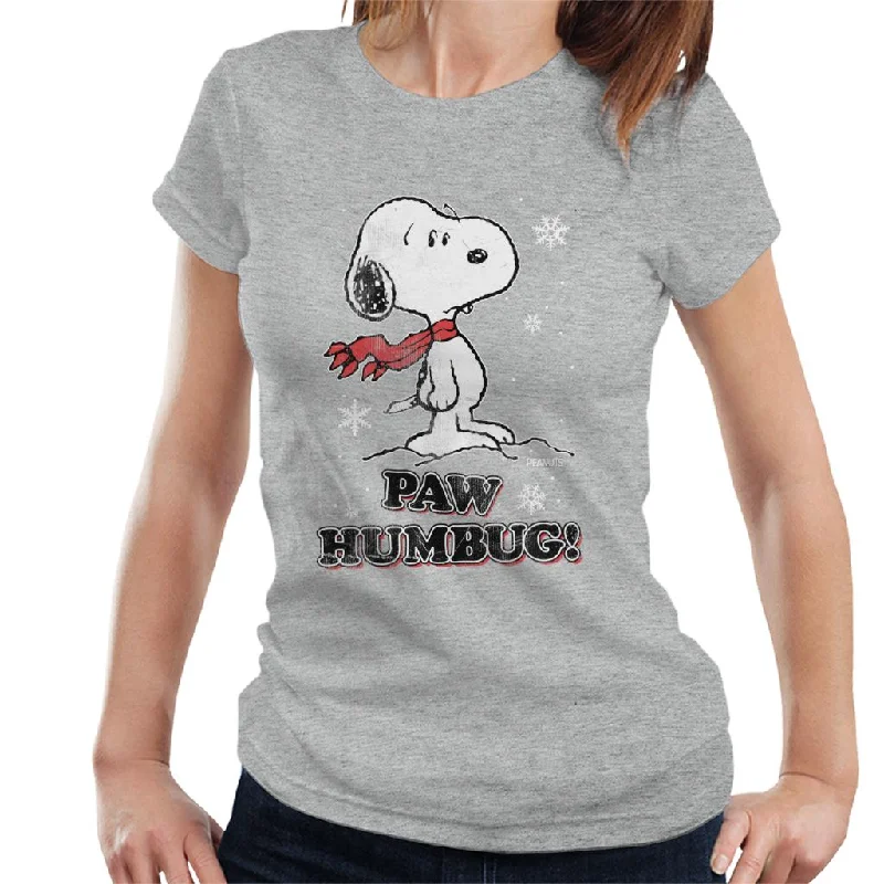 Peanuts Christmas Paw Humbug Snoopy Women's T-Shirt-- Mesh Blend Leather Blend Suede Blend