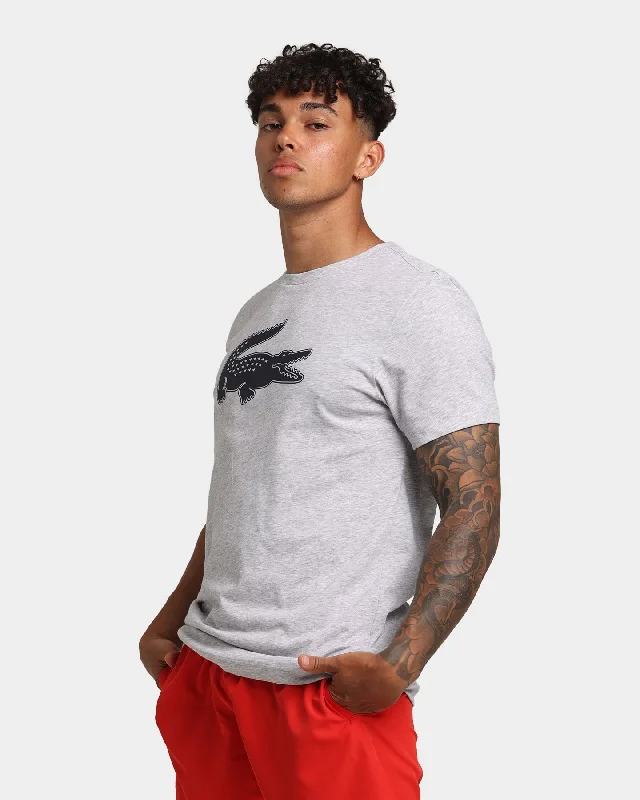 Lacoste Big Croc T-Shirt Silver Chine/Navy-- Chenille Fabric Brocade Fabric Lace Fabric