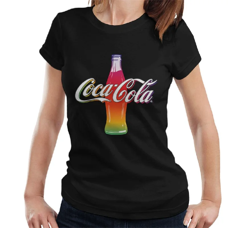 Coca Cola Multi Colour Bottle Women's T-Shirt-- Collared Crew Neck Turtle Neck