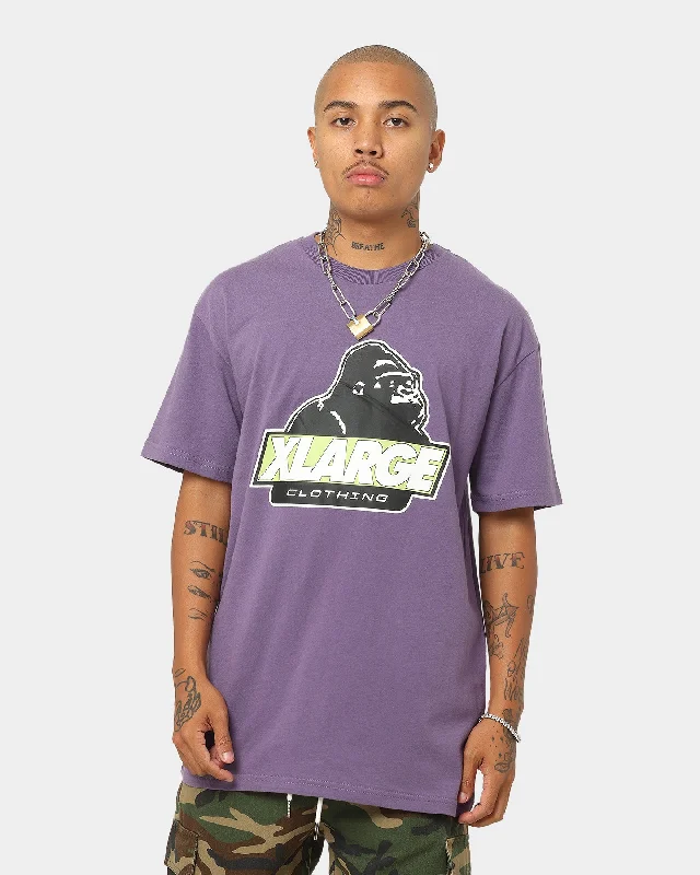 XLARGE 91 Slanted Logo T-Shirt Purple-- Print Jacquard Patchwork