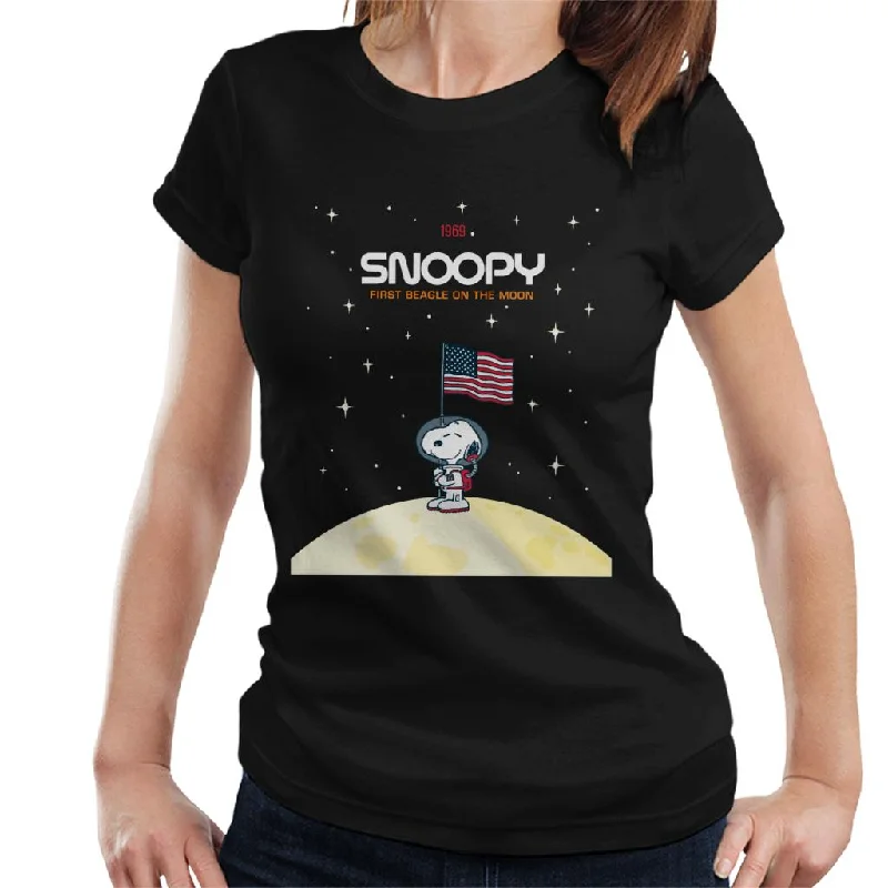 Peanuts Snoopy Starry Planetary Flag Women's T-Shirt-- Chenille Blend Fleece Blend Nylon Blend