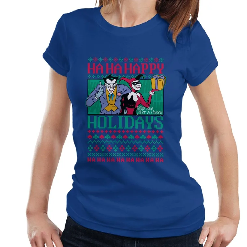 Batman Christmas The Joker Haha Happy Holiday Women's T-Shirt-- Collared Crew Neck Turtle Neck