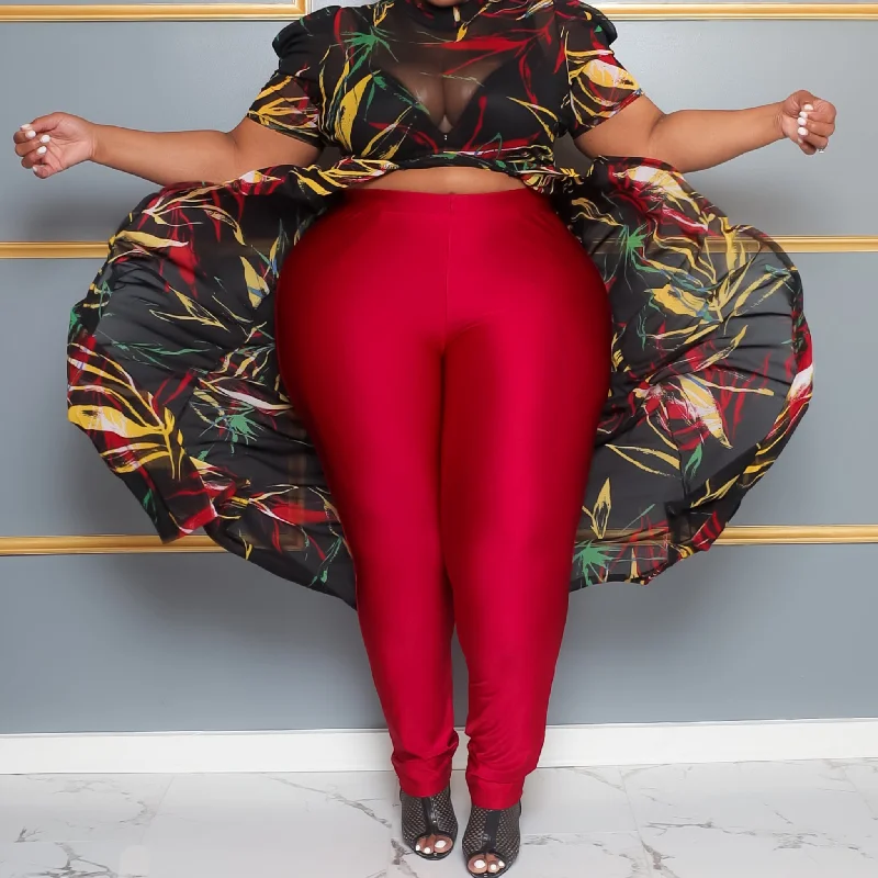 Red Shiny Liquid Leggings Stylish Colorful Activewear Leggings