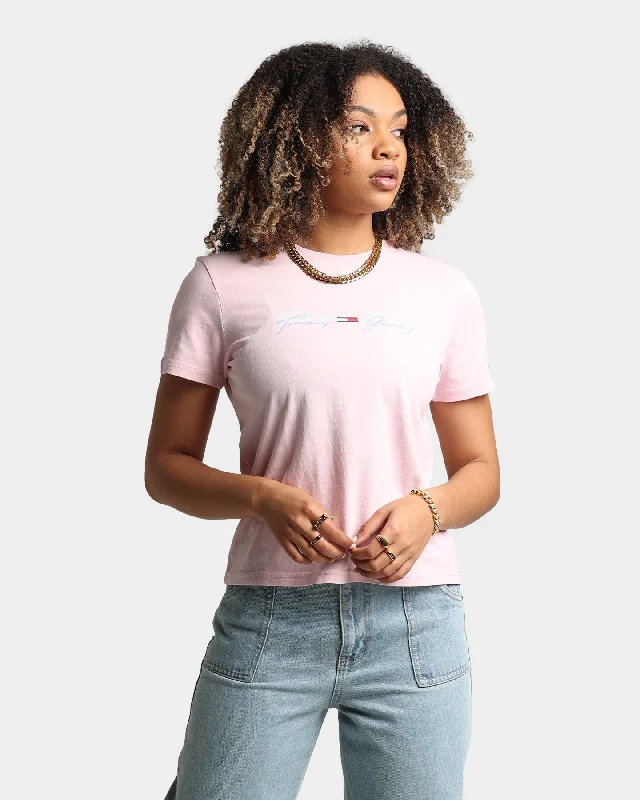 Tommy Jeans Women's Linear Logo T-Shirt Romantic Pink-- Zippered Buttoned Snapped