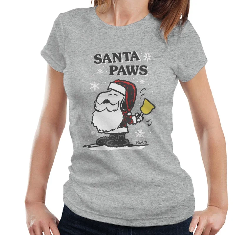 Peanuts Snoopy Santa Paws Christmas Women's T-Shirt-- Ribbed Striped Patterned
