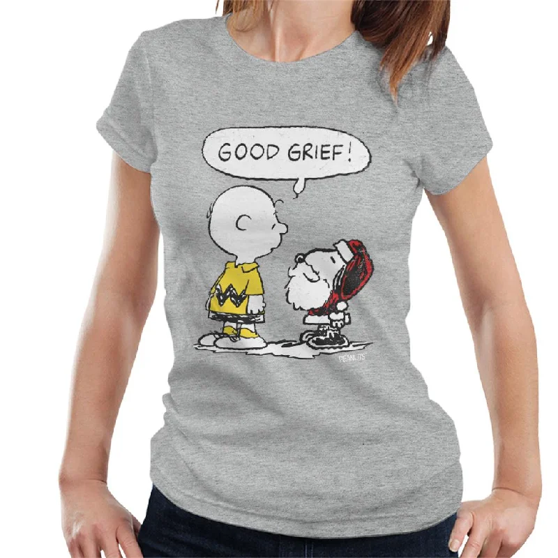 Peanuts Christmas Good Grief Santa Snoopy Women's T-Shirt-- Lace Blend Ribbed Blend Corduroy Blend