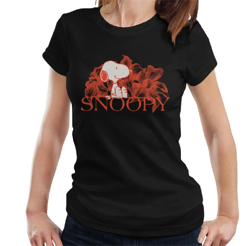 Peanuts Snoopy Flower Sketch Design Women's T-Shirt-- Graphic T-Shirt Round Neck Polyester